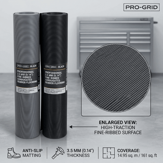 New 161 Sqft Fine Ribbed Rubber Sheet Flooring – 5FT x 32.8FT Anti - Slip Industrial Floor Mat Roll DRF350F - Bedroom Furniture with | Sold by Uncle Wiener's Wholesale