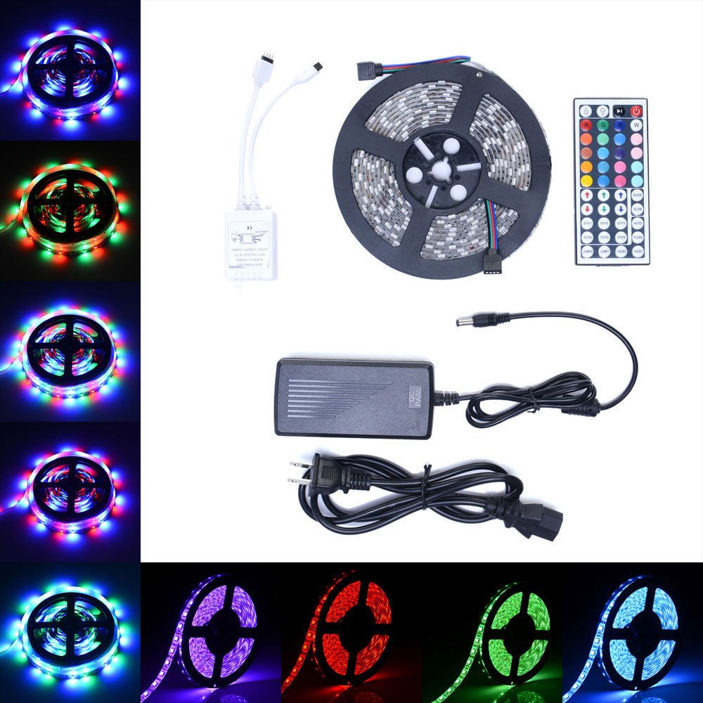Multicolor RGB LED strip light 16.4 ft with IP65 waterproofing
Remote-controlled LED strip light for bedroom or patio
Flexible waterproof LED lighting strip with remote