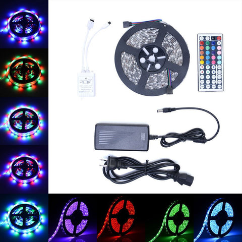 Multicolor RGB LED strip light 16.4 ft with IP65 waterproofing
Remote-controlled LED strip light for bedroom or patio
Flexible waterproof LED lighting strip with remote