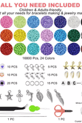 Jewelry making kit with 16800 colorful clay beads and accessories
DIY jewelry craft set with storage and beading tools
24 color jewelry bead kit with tweezers, thread and jump rings
Beading supplies kit for bracelets, necklaces, and earrings
Polymer clay beads organized in labeled storage boxes