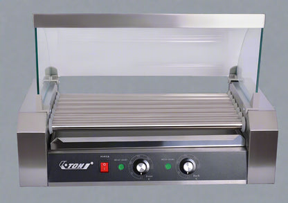 ETR27 Hot Dog Roller Machine – Front View with Glass Cover

Commercial Hot Dog Grill – Stainless Steel Build

18-Roller Grill Cooker – Side View

Food Warmer Grill – Dual Control Panel Close-Up

Hot Dog Roller in Use – Event or Store Setup