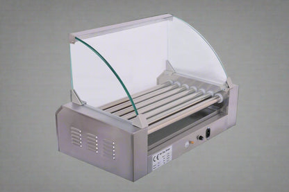 ETR27 Hot Dog Roller Machine – Front View with Glass Cover

Commercial Hot Dog Grill – Stainless Steel Build

18-Roller Grill Cooker – Side View

Food Warmer Grill – Dual Control Panel Close-Up

Hot Dog Roller in Use – Event or Store Setup