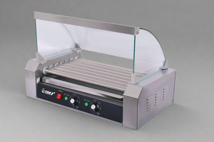 ETR27 Hot Dog Roller Machine – Front View with Glass Cover

Commercial Hot Dog Grill – Stainless Steel Build

18-Roller Grill Cooker – Side View

Food Warmer Grill – Dual Control Panel Close-Up

Hot Dog Roller in Use – Event or Store Setup