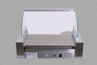 ETR27 Hot Dog Roller Machine – Front View with Glass Cover

Commercial Hot Dog Grill – Stainless Steel Build

18-Roller Grill Cooker – Side View

Food Warmer Grill – Dual Control Panel Close-Up

Hot Dog Roller in Use – Event or Store Setup