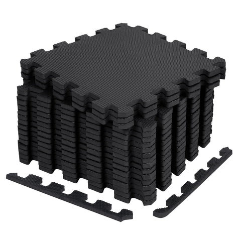 Black EVA foam puzzle mats – 18 pcs interlocking set
Interlocking foam gym flooring in the home workout room
Close-up of EVA foam tile texture and thickness
Waterproof gym mat floor tiles arranged in a 6 ft x 3 ft area
Protective EVA floor mat tiles are used under gym equipment