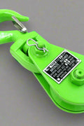 Green snatch block with steel hook

2-ton snatch block pulley close-up

4-ton heavy-duty snatch block for winching

8-ton recovery pulley block with hook

Winch pulley being measured

Towing snatch block in off-road use