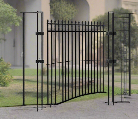 Steel wrought iron entry post 9.84 ft height front view
Heavy-duty driveway gate post with mounting brackets
Rust-resistant fence entry gate post set in black and gray
