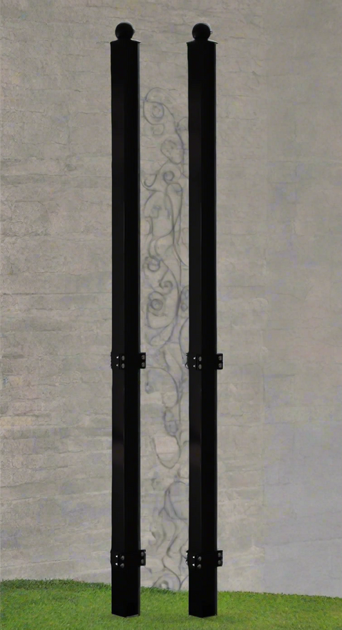 Steel wrought iron entry post 9.84 ft height front view
Heavy-duty driveway gate post with mounting brackets
Rust-resistant fence entry gate post set in black and gray