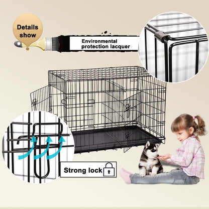 "Heavy-Duty 2-Door Folding Dog Crate with Tray - Pet Safety Metal Cage"

"Portable Metal Dog Crate for Training, Travel, and Home Use"

"Secure and Durable Folding Dog Kennel with Removable Tray"
