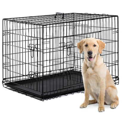 "Heavy-Duty 2-Door Folding Dog Crate with Tray - Pet Safety Metal Cage"

"Portable Metal Dog Crate for Training, Travel, and Home Use"

"Secure and Durable Folding Dog Kennel with Removable Tray"