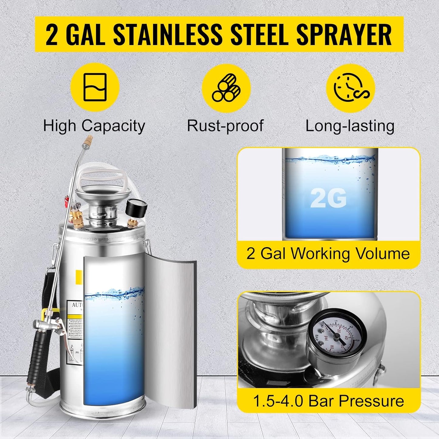 2-Gallon Stainless Steel Garden Pressure Sprayer

Heavy-Duty Sprayer for Pest Control and Gardening

Durable Industrial Stainless Steel Hand Pump Sprayer

