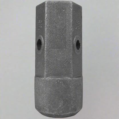 Heavy-duty 2" hex female auger bit repair hub – front angle
Cast alloy auger hub with dual pin holes – close-up
Weld-on auger adapter – side profile
2" hex drive repair hub – ideal for post hole diggers