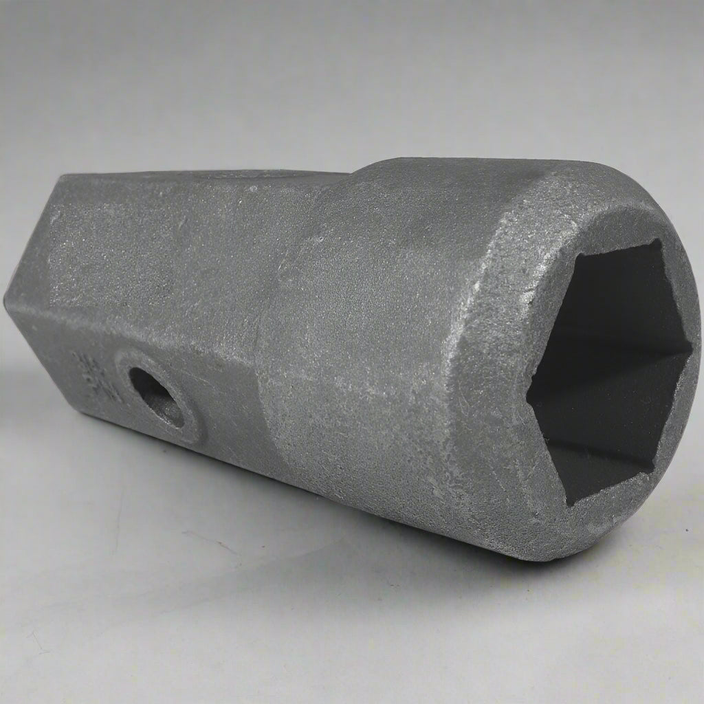 Heavy-duty 2" hex female auger bit repair hub – front angle
Cast alloy auger hub with dual pin holes – close-up
Weld-on auger adapter – side profile
2" hex drive repair hub – ideal for post hole diggers