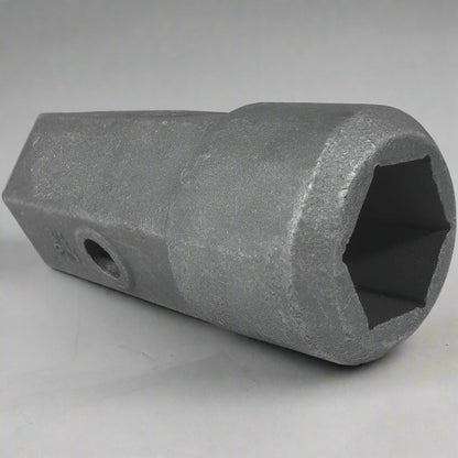 Heavy-duty 2" hex female auger bit repair hub – front angle
Cast alloy auger hub with dual pin holes – close-up
Weld-on auger adapter – side profile
2" hex drive repair hub – ideal for post hole diggers