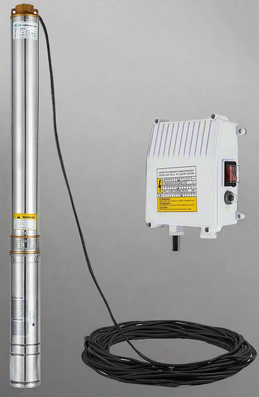 2 HP stainless steel deep well submersible pump with control box
Durable 220V water pump for home and farm wells
Deep well pump with 423 ft head and 26 GPM flow rate