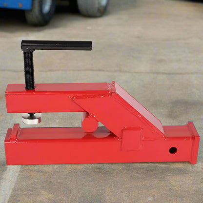 2-inch clamp-on trailer hitch for tractor bucket
Red heavy-duty ball hitch adapter on loader bucket
Skid steer clamp-on hitch tool in use
Side view of 2" bucket hitch adapter
Easy install clamp hitch for farm towing