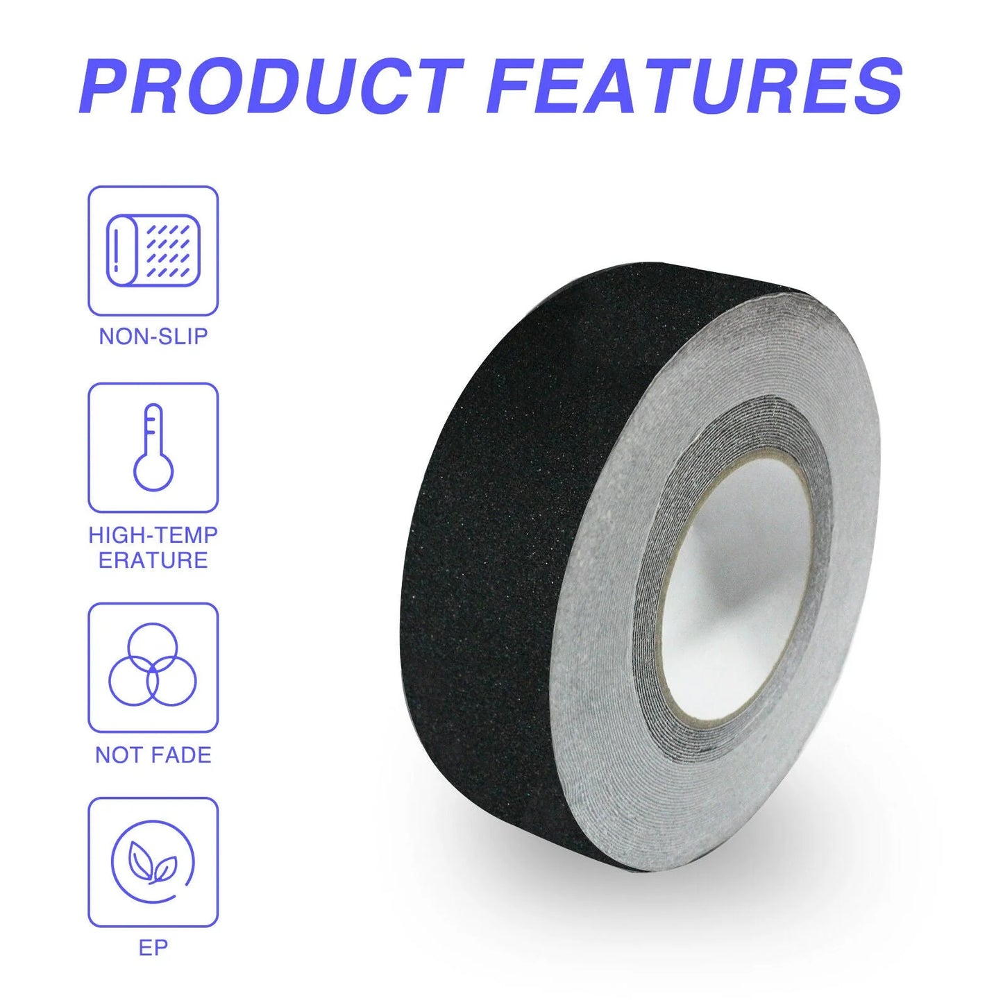 2 inch x 60 ft black anti-slip safety grip tape roll
heavy-duty adhesive grip tape for indoor and outdoor steps
traction safety tape for trailers, stairs, and ramps