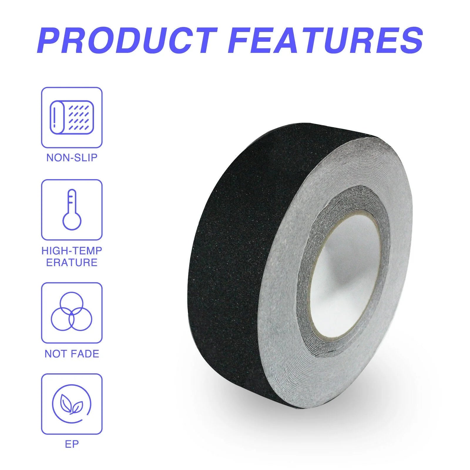 2 inch x 60 ft black anti-slip safety grip tape roll
heavy-duty adhesive grip tape for indoor and outdoor steps
traction safety tape for trailers, stairs, and ramps