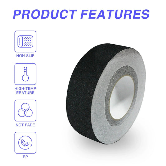 2 inch x 60 ft black anti-slip safety grip tape roll
heavy-duty adhesive grip tape for indoor and outdoor steps
traction safety tape for trailers, stairs, and ramps
