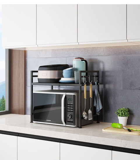 New 2 - Layer Extendable Horizontal Microwave Oven Rack – Adjustable Space Saver Organizer ONKS1213 - with | Sold by Uncle Wiener's Wholesale