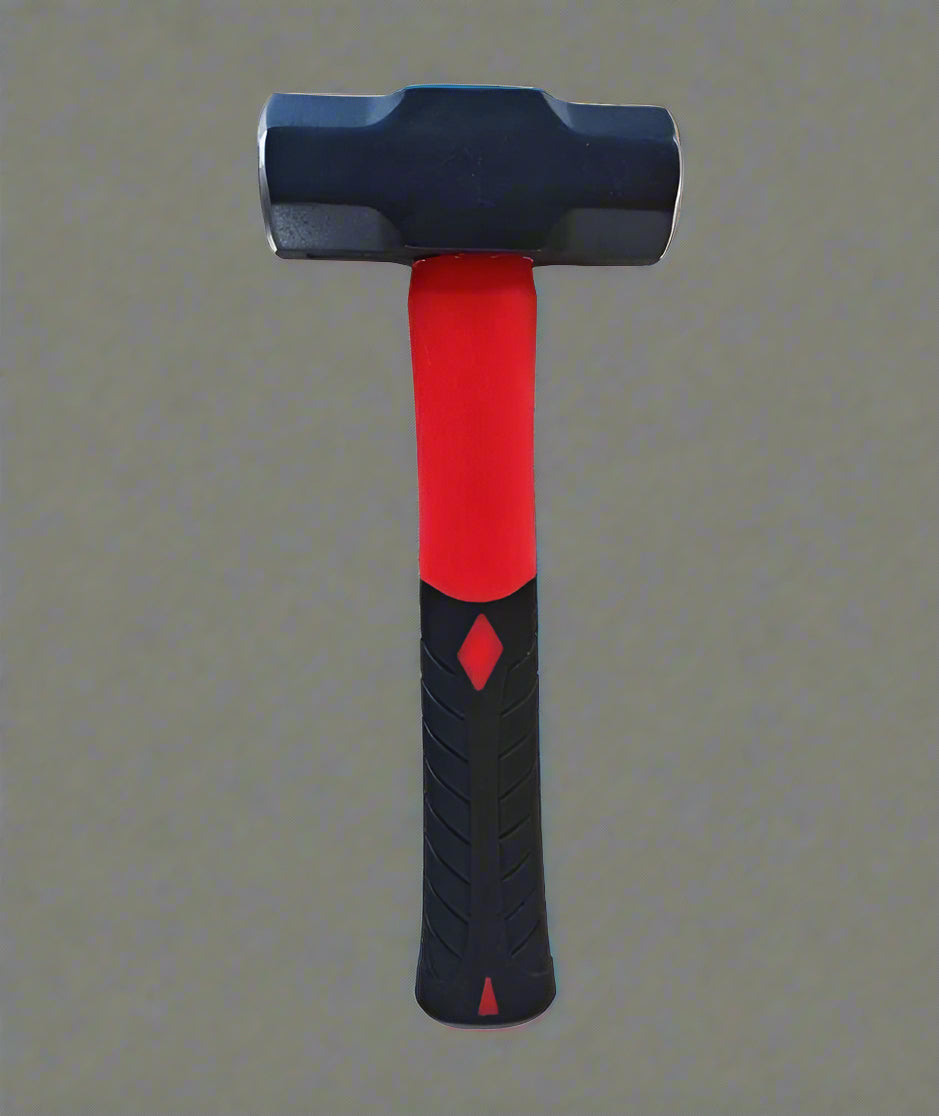 Heavy-duty fiberglass sledge hammer with red and black grip

Full view of 2 LB demolition hammer with steel head

10 LB sledgehammer for construction and demolition

Shock-absorbing fiberglass handle on heavy-duty hammer

Steel head sledgehammer for driving stakes and breaking concrete
