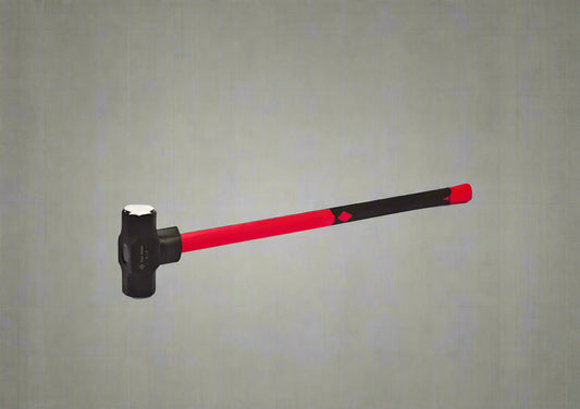 Heavy-duty fiberglass sledge hammer with red and black grip

Full view of 2 LB demolition hammer with steel head

10 LB sledgehammer for construction and demolition

Shock-absorbing fiberglass handle on heavy-duty hammer

Steel head sledgehammer for driving stakes and breaking concrete