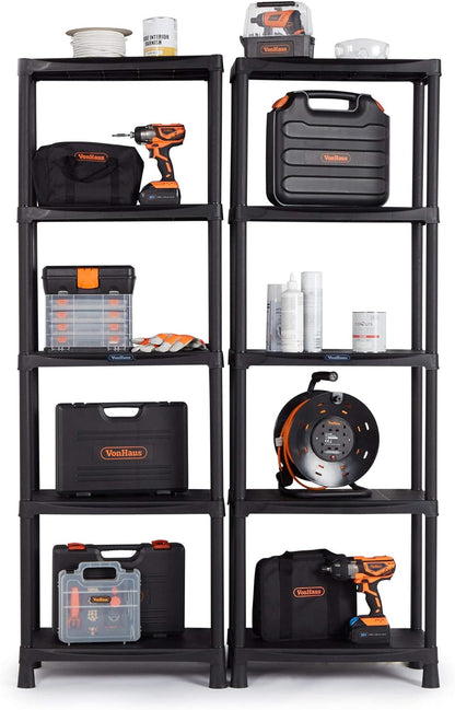 New 2 Pack 5 - Tier Heavy Duty Plastic Garage Shelving Units – Durable Storage Rack Organizer AMPSR06 - with | Sold by Uncle Wiener's Wholesale