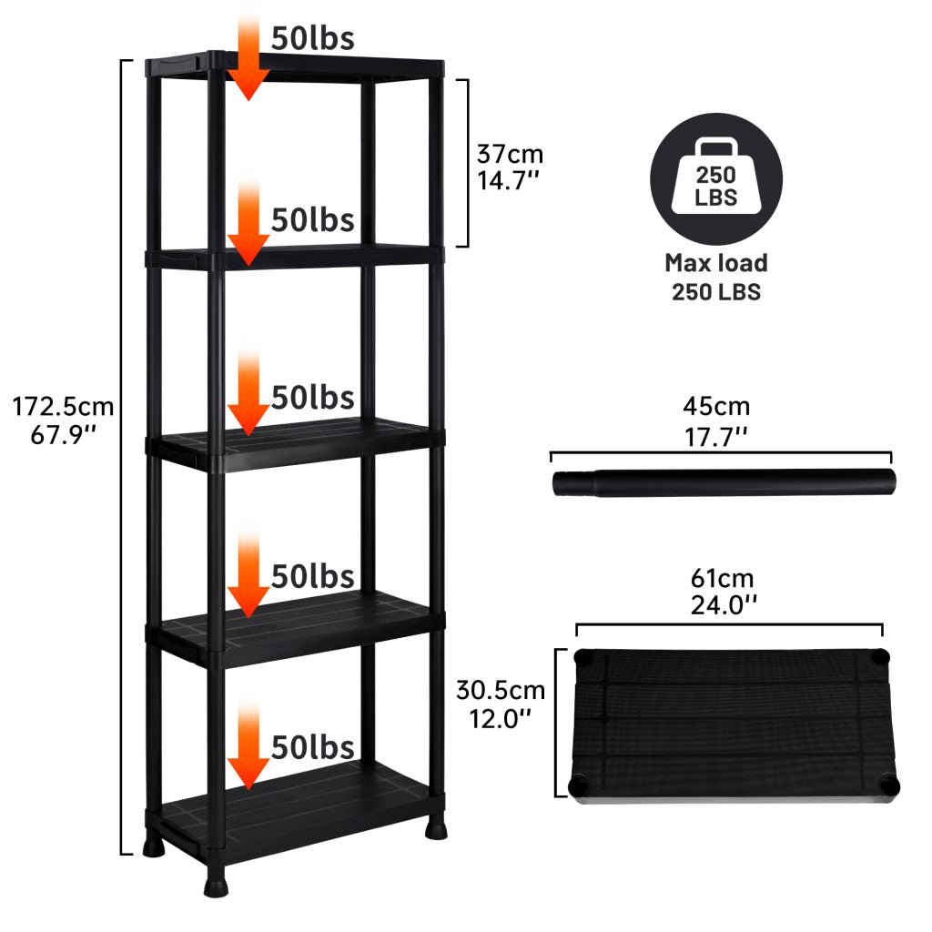 New 2 Pack 5 - Tier Heavy Duty Plastic Garage Shelving Units – Durable Storage Rack Organizer AMPSR06 - with | Sold by Uncle Wiener's Wholesale