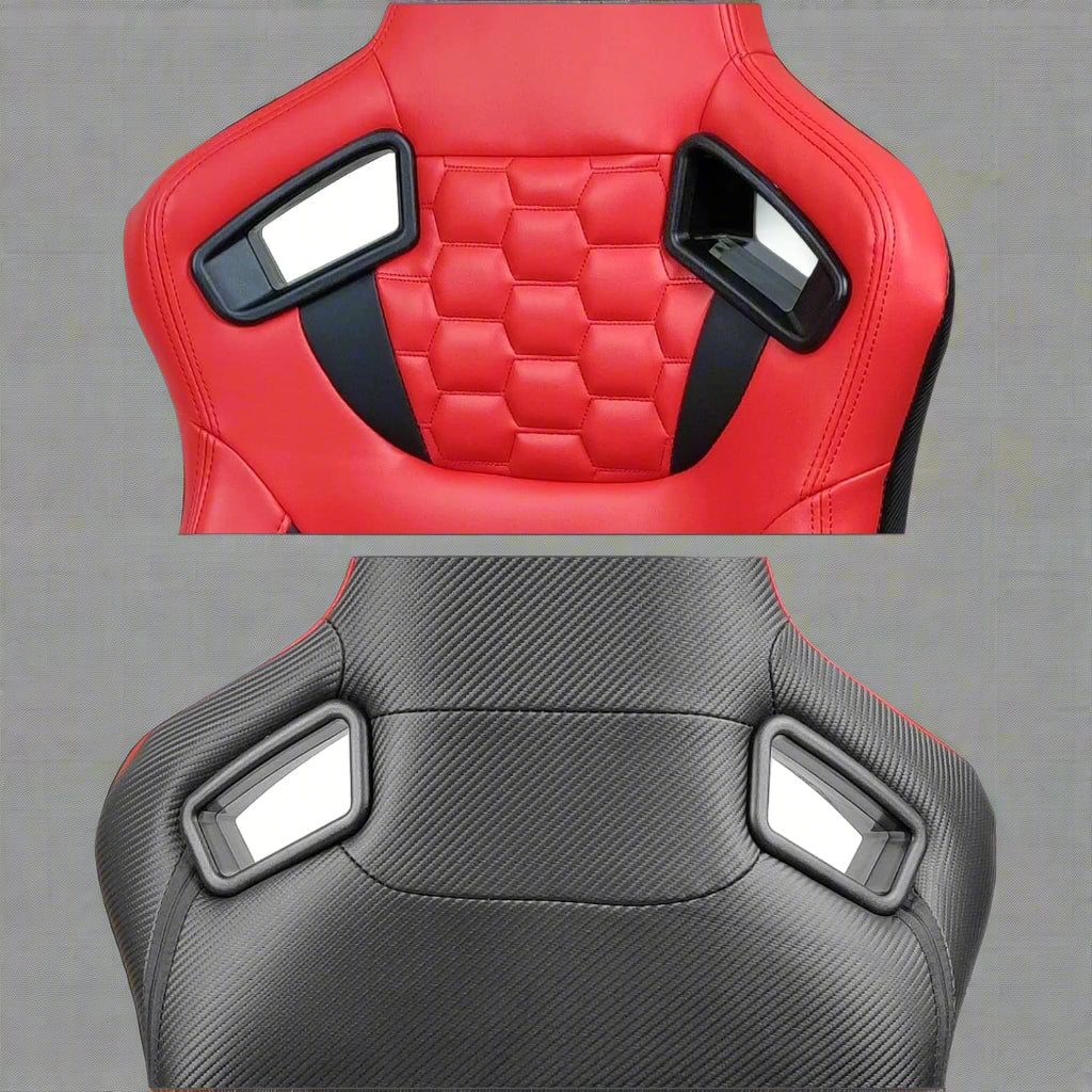 Pair of universal black and red PU leather racing seats

Black and yellow adjustable racing seat for cars and trucks

Solid black bucket-style car seat – side view

Universal PU leather racing seat pair – reclining

Front view of ergonomic racing-style auto seats