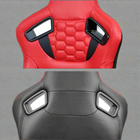 Pair of universal black and red PU leather racing seats

Black and yellow adjustable racing seat for cars and trucks

Solid black bucket-style car seat – side view

Universal PU leather racing seat pair – reclining

Front view of ergonomic racing-style auto seats