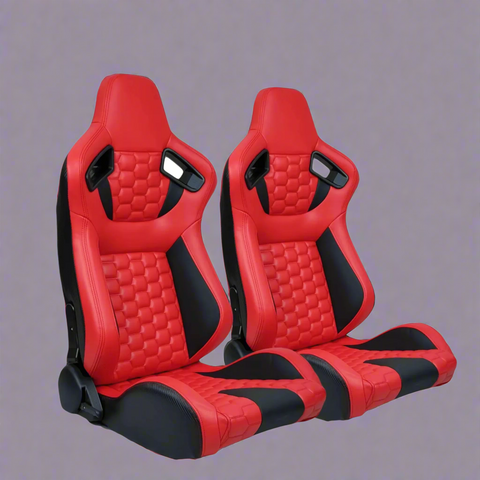 Pair of universal black and red PU leather racing seats

Black and yellow adjustable racing seat for cars and trucks

Solid black bucket-style car seat – side view

Universal PU leather racing seat pair – reclining

Front view of ergonomic racing-style auto seats