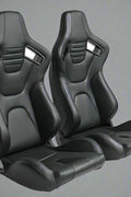 Pair of universal black and red PU leather racing seats

Black and yellow adjustable racing seat for cars and trucks

Solid black bucket-style car seat – side view

Universal PU leather racing seat pair – reclining

Front view of ergonomic racing-style auto seats