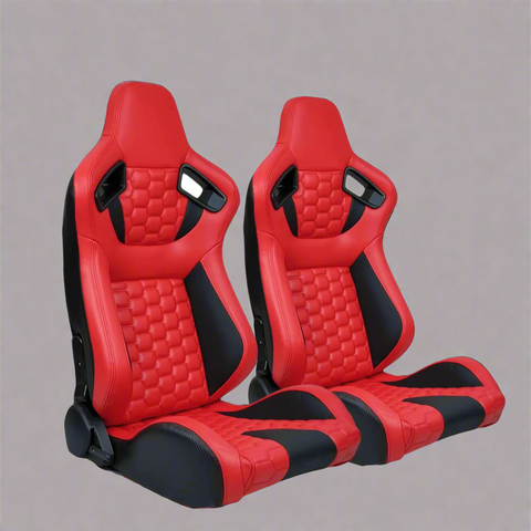 Pair of universal black and red PU leather racing seats

Black and yellow adjustable racing seat for cars and trucks

Solid black bucket-style car seat – side view

Universal PU leather racing seat pair – reclining

Front view of ergonomic racing-style auto seats