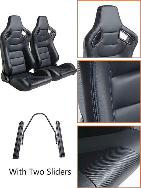 Pair of universal black and red PU leather racing seats

Black and yellow adjustable racing seat for cars and trucks

Solid black bucket-style car seat – side view

Universal PU leather racing seat pair – reclining

Front view of ergonomic racing-style auto seats