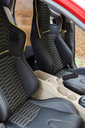 Pair of universal black and red PU leather racing seats

Black and yellow adjustable racing seat for cars and trucks

Solid black bucket-style car seat – side view

Universal PU leather racing seat pair – reclining

Front view of ergonomic racing-style auto seats