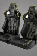 Pair of universal black and red PU leather racing seats

Black and yellow adjustable racing seat for cars and trucks

Solid black bucket-style car seat – side view

Universal PU leather racing seat pair – reclining

Front view of ergonomic racing-style auto seats