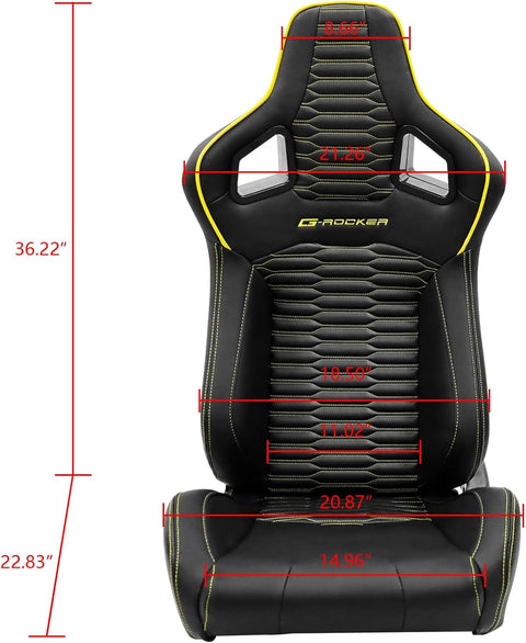 Pair of universal black and red PU leather racing seats

Black and yellow adjustable racing seat for cars and trucks

Solid black bucket-style car seat – side view

Universal PU leather racing seat pair – reclining

Front view of ergonomic racing-style auto seats