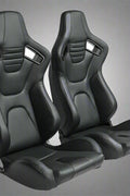 Pair of universal black and red PU leather racing seats

Black and yellow adjustable racing seat for cars and trucks

Solid black bucket-style car seat – side view

Universal PU leather racing seat pair – reclining

Front view of ergonomic racing-style auto seats
