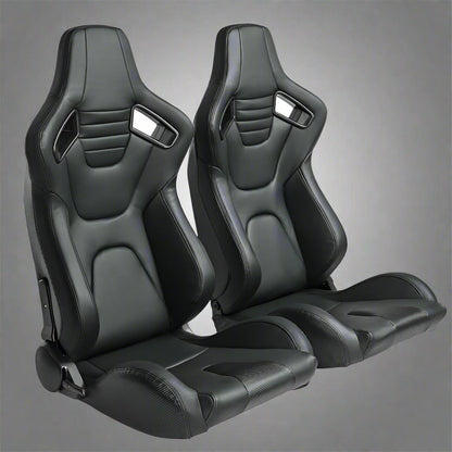 Pair of universal black and red PU leather racing seats

Black and yellow adjustable racing seat for cars and trucks

Solid black bucket-style car seat – side view

Universal PU leather racing seat pair – reclining

Front view of ergonomic racing-style auto seats