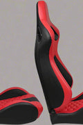 Pair of universal black and red PU leather racing seats

Black and yellow adjustable racing seat for cars and trucks

Solid black bucket-style car seat – side view

Universal PU leather racing seat pair – reclining

Front view of ergonomic racing-style auto seats
