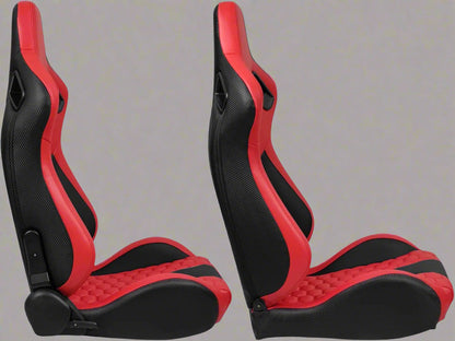 Pair of universal black and red PU leather racing seats

Black and yellow adjustable racing seat for cars and trucks

Solid black bucket-style car seat – side view

Universal PU leather racing seat pair – reclining

Front view of ergonomic racing-style auto seats