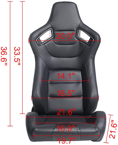 Pair of universal black and red PU leather racing seats

Black and yellow adjustable racing seat for cars and trucks

Solid black bucket-style car seat – side view

Universal PU leather racing seat pair – reclining

Front view of ergonomic racing-style auto seats