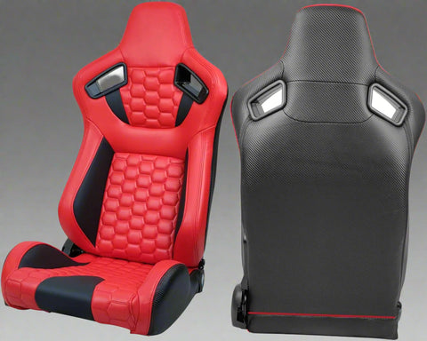 Pair of universal black and red PU leather racing seats

Black and yellow adjustable racing seat for cars and trucks

Solid black bucket-style car seat – side view

Universal PU leather racing seat pair – reclining

Front view of ergonomic racing-style auto seats