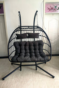"2-Person Double Egg Swing Chair with Cushions"

"Weather Resistant Outdoor Hanging Egg Chair"

"Double Swing Egg Chair with 550 lbs Stand Support"

"Black and Gray 2-Seater Egg Chair for Patio"

"Indoor Outdoor Egg Swing Chair for Two Adults"