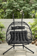 "2-Person Double Egg Swing Chair with Cushions"

"Weather Resistant Outdoor Hanging Egg Chair"

"Double Swing Egg Chair with 550 lbs Stand Support"

"Black and Gray 2-Seater Egg Chair for Patio"

"Indoor Outdoor Egg Swing Chair for Two Adults"