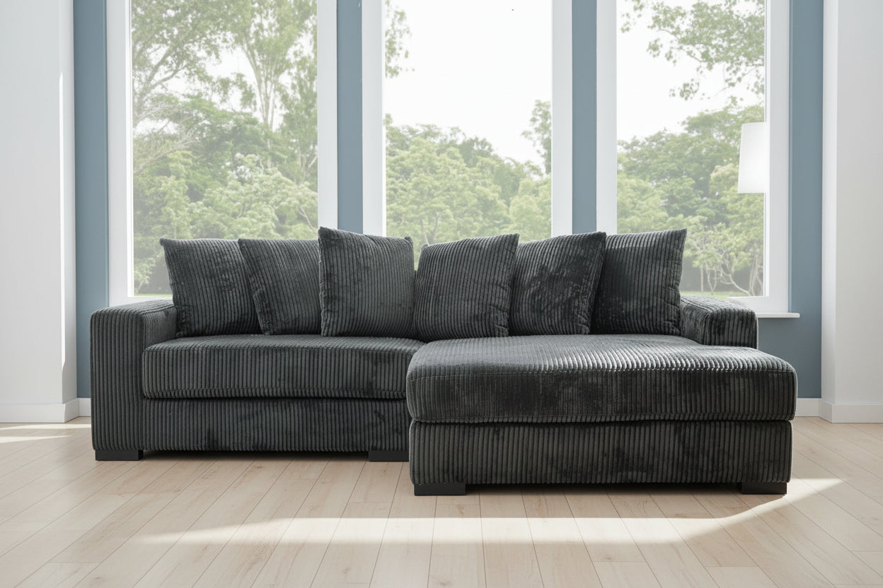 2-Piece Corduroy Sectional Sofa in Dark Gray – Front View

Compact Gray Sectional Sofa with Ribbed Upholstery

Minimalist Living Room Sofa Set – 2-Piece Corduroy

Small Space Sofa with Soft Corduroy Fabric

Modern Two-Piece Sectional in Light Gray Finish