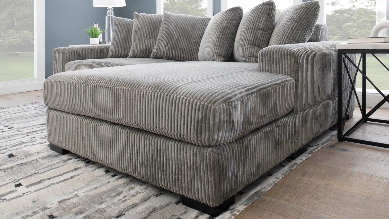 2-Piece Corduroy Sectional Sofa in Dark Gray – Front View

Compact Gray Sectional Sofa with Ribbed Upholstery

Minimalist Living Room Sofa Set – 2-Piece Corduroy

Small Space Sofa with Soft Corduroy Fabric

Modern Two-Piece Sectional in Light Gray Finish