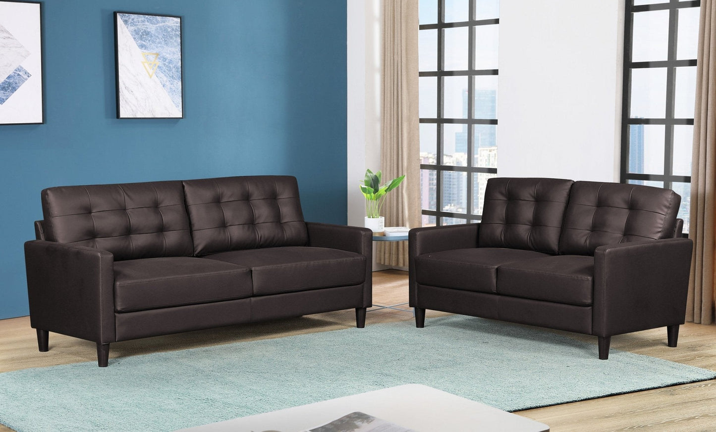 New 2 Piece Sofa Set & Loveseat Couch – Modern Living Room Furniture Combo - with Brown Combo | Sold by Uncle Wiener's Wholesale