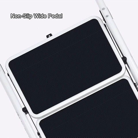 “5-step folding steel ladder with wide steps”

“2-step black & silver compact ladder for indoor use”

“Portable folding ladder stored flat”

“Steel frame close-up with anti-slip feet”