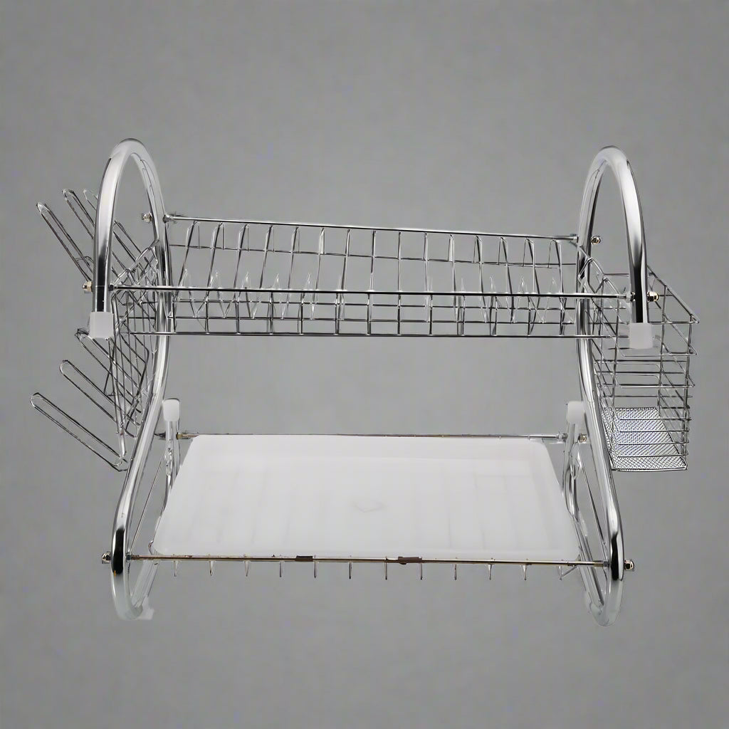 "2-Tier Metal Dish Drying Rack with Utensil Holder and Drain Board"

"Stainless Steel Countertop Dish Rack Organizer for Plates, Bowls, Mugs"

"Space-Saving Dual Layer Dish Drying Rack for Kitchen"

"Heavy Duty Dish Drainer Rack with Modern Silver Finish"

"Compact Metal Dish Drying Rack with Drainage Tray"